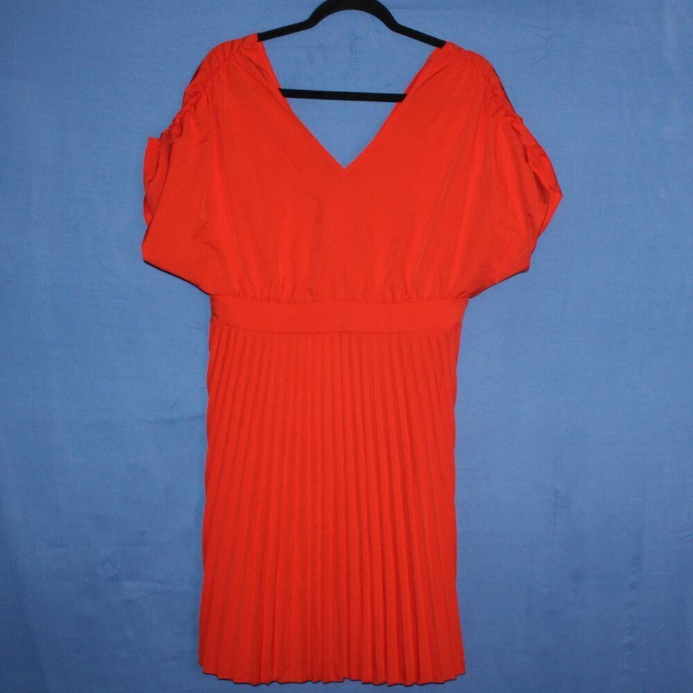 SHEIN Orange Pleated V-Neck Midi Dress M - Picture 6 of 7